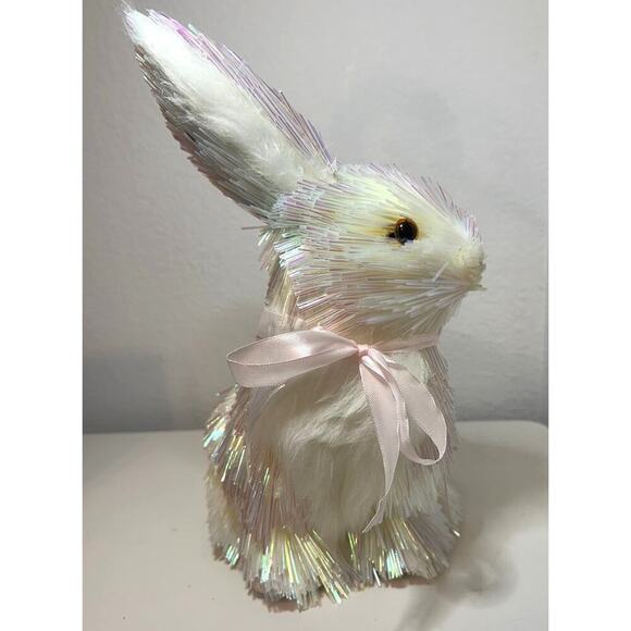 Rachel Zoe Pearlescent Straw EASTER BUNNY With Pink BOW - Picture 4 of 7